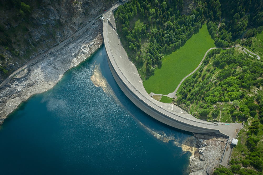 An aerial shot of a water dam