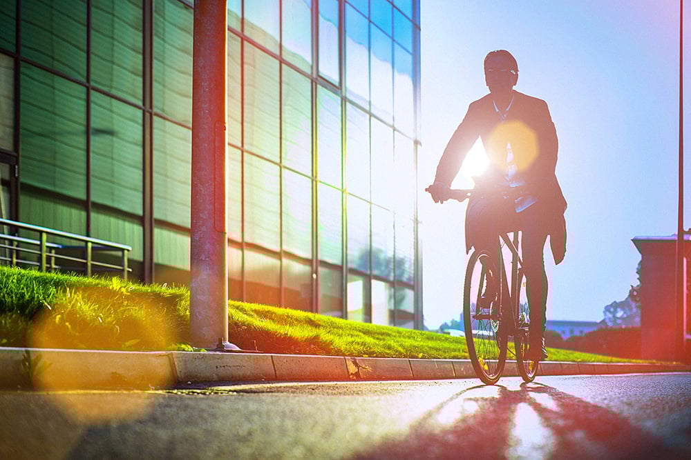 A cyclist in the sunshine